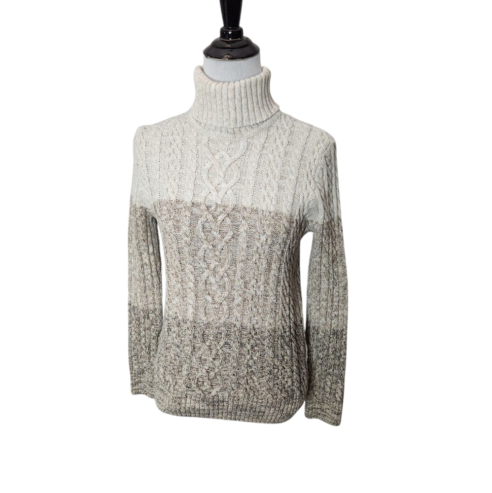 Jeanne Pierre Cream‎ Turtleneck Sweater Block Colors in Tan Browns Size Medium